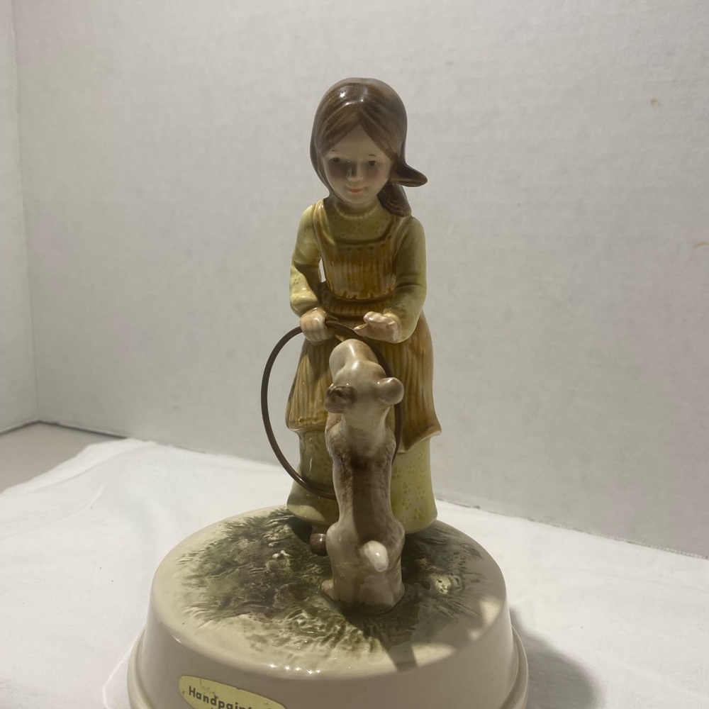 Vintage Otagari Music Box Girl Dog Figurine Hand painted. You Are My Sunshine